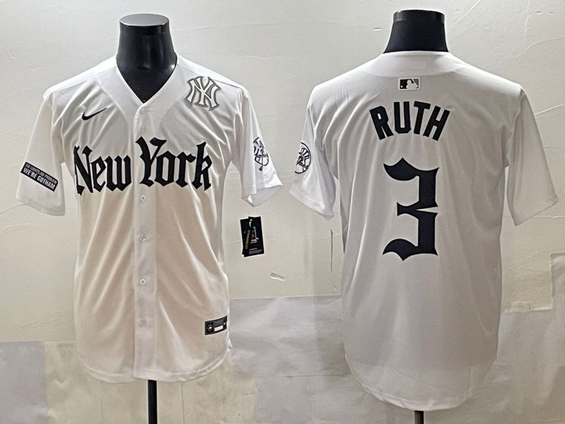Men 2025 New York Yankees #3 Ruth White Five generations Joint Name Nike MLB Jersey style 43